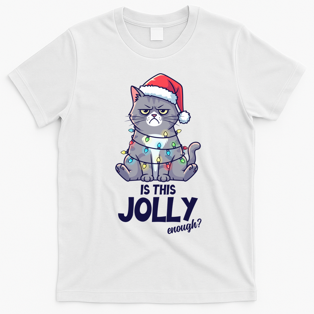 Is This Jolly Enough Christmas Cat Xmas T-Shirt - White