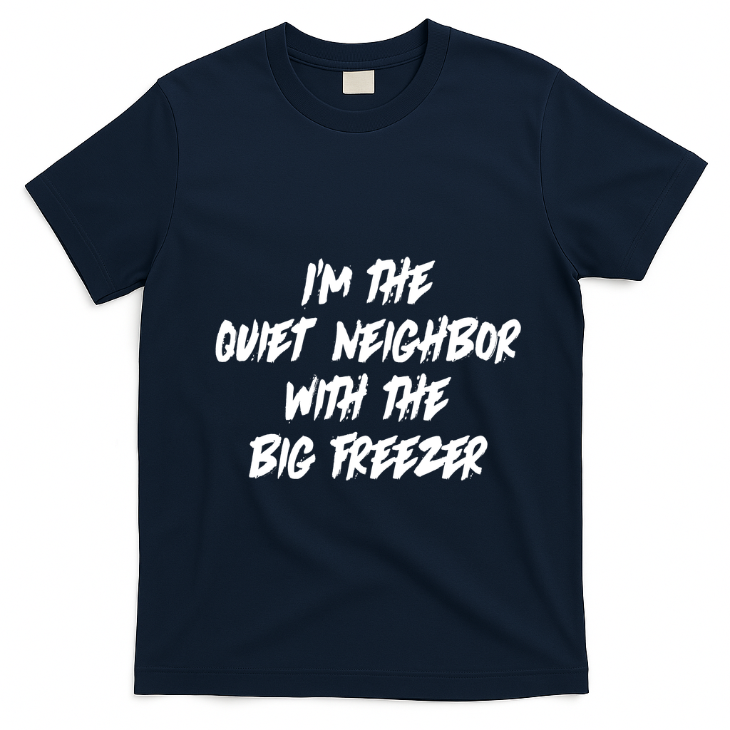 Im The Quiet Neighbor With The Big Freezer Funny Halloween T-Shirt - Navy Blue
