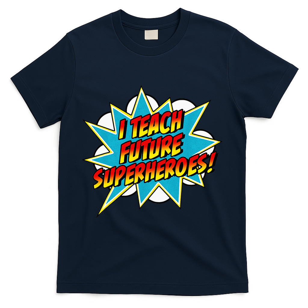 I Teach Superheroes Retro Comic Super Teacher Graphic T-Shirt - Navy