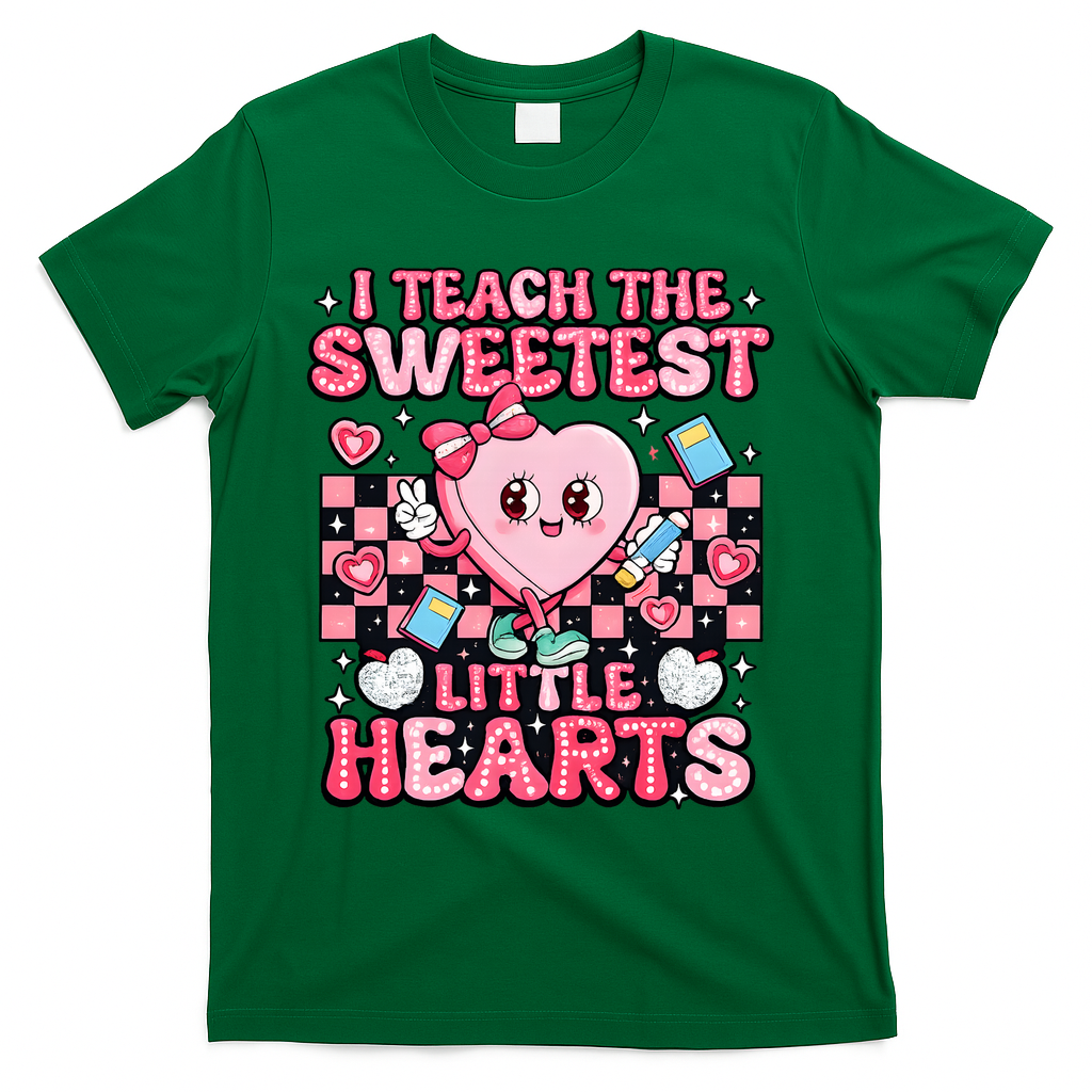 I Teach The Sweetest Little Hearts Teacher Valentines Day T-Shirt - Green