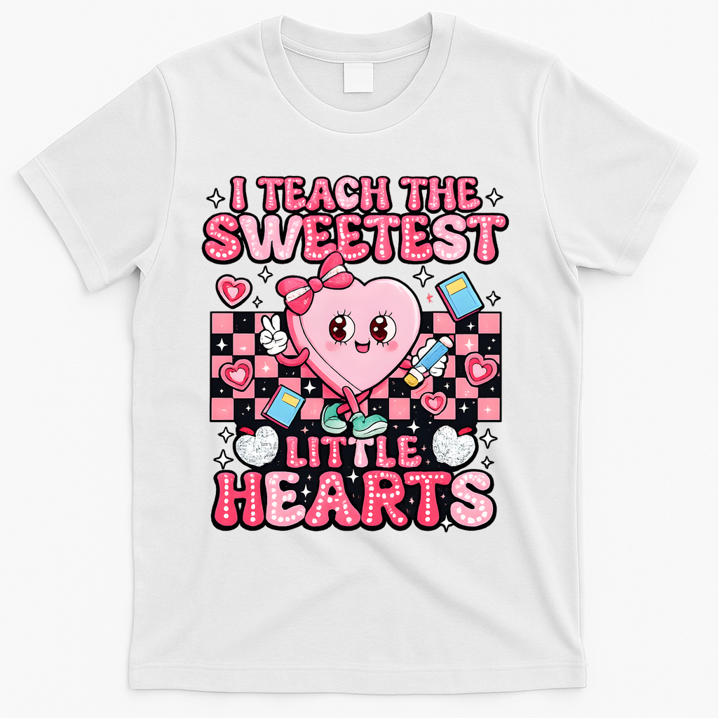 I Teach The Sweetest Little Hearts Teacher Valentines Day T-Shirt - White