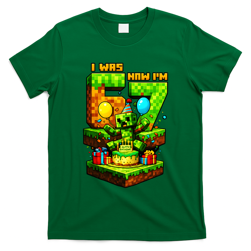 I Was 6 Now I'm 7 Unlocked Pixel Game 67 Meme 7th Birthday T-Shirt