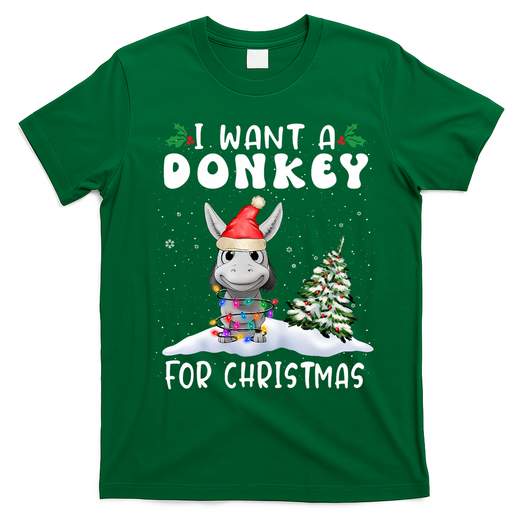 I Want A Donkey For Christmas Santa Hat Funny Xmas T-Shirt - Irish Green