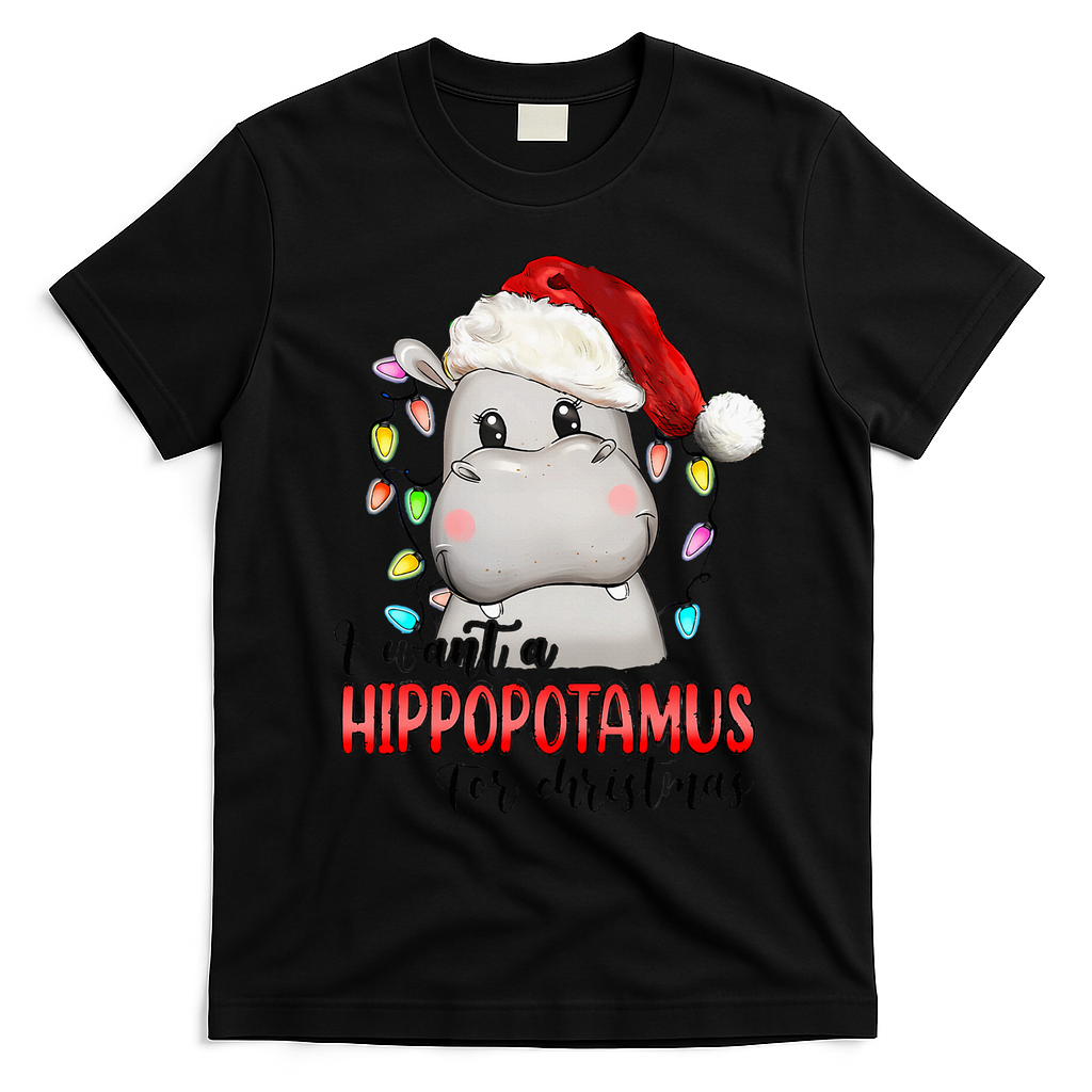 I Want A Hippopotamus For Christmas Xmas T-Shirt - Black
