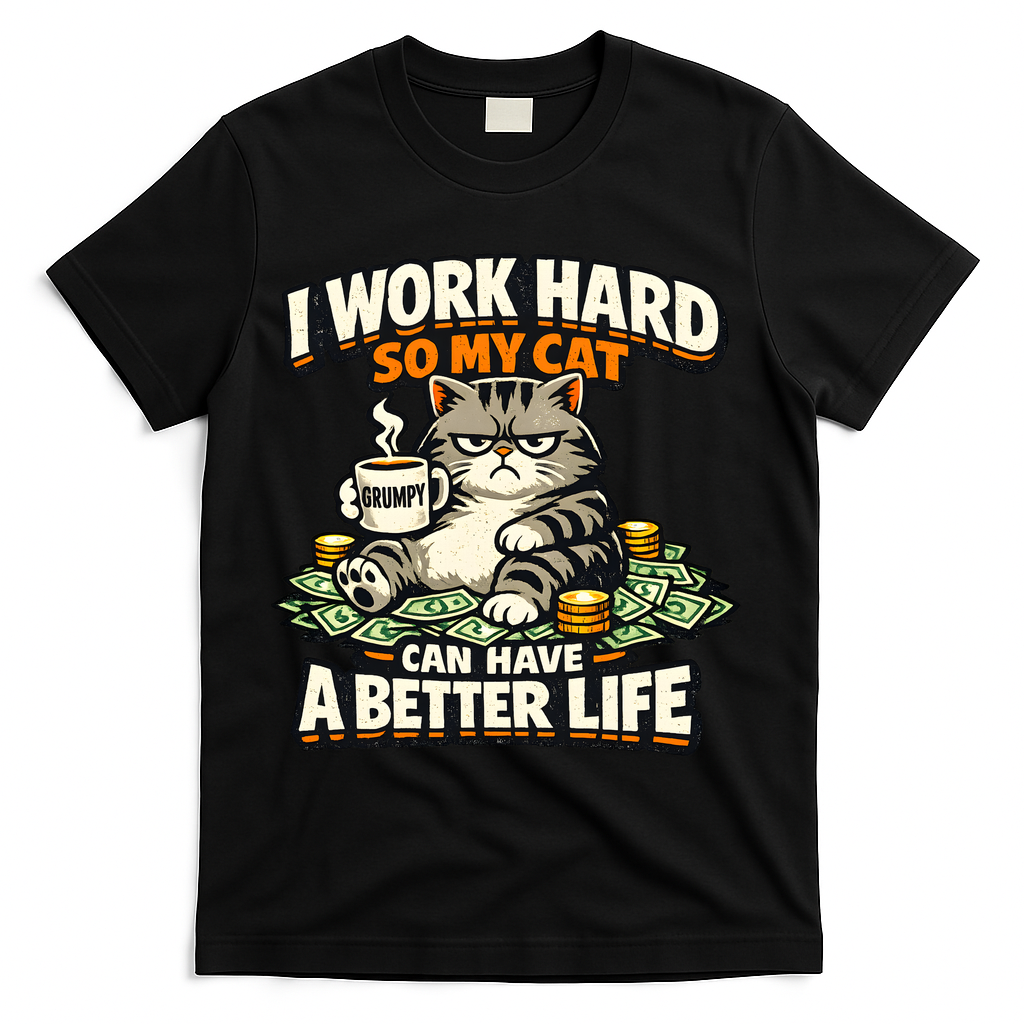 I Work Hard So My Cat Can Have A Better Life Cat Humor T-Shirt - Black