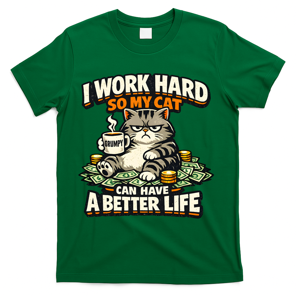 I Work Hard So My Cat Can Have A Better Life Cat Humor T-Shirt - Green