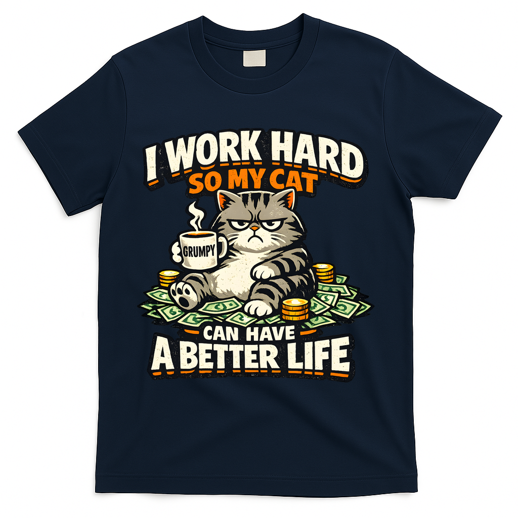 I Work Hard So My Cat Can Have A Better Life Cat Humor T-Shirt - Navy