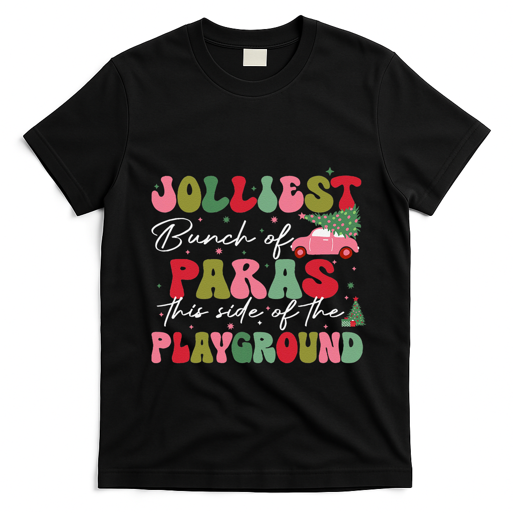 Jolliest Bunch Of Paras This Side Of The Playground Xmas T-Shirt - Black