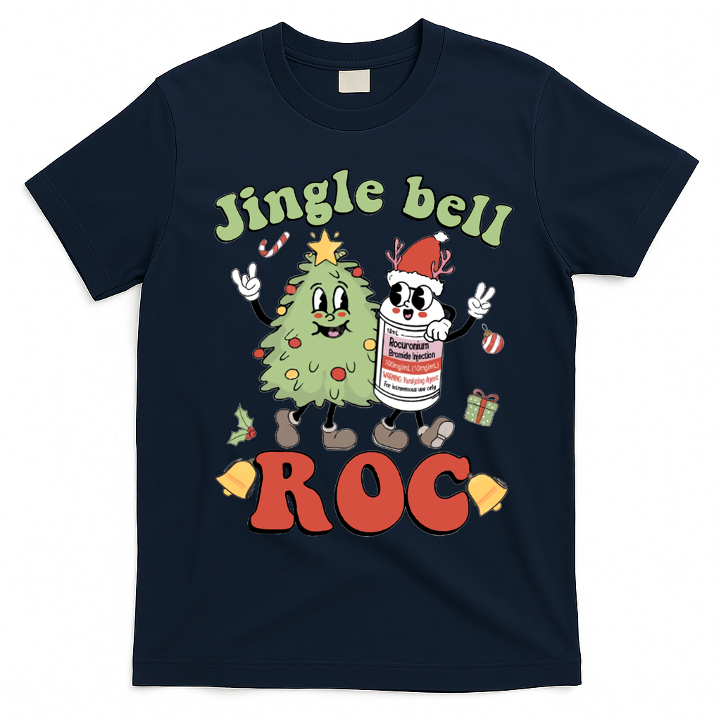 Jingle Bell Roc Icu Nurse Christmas Intensive Care Unit Gift T-Shirt - Navy Blue