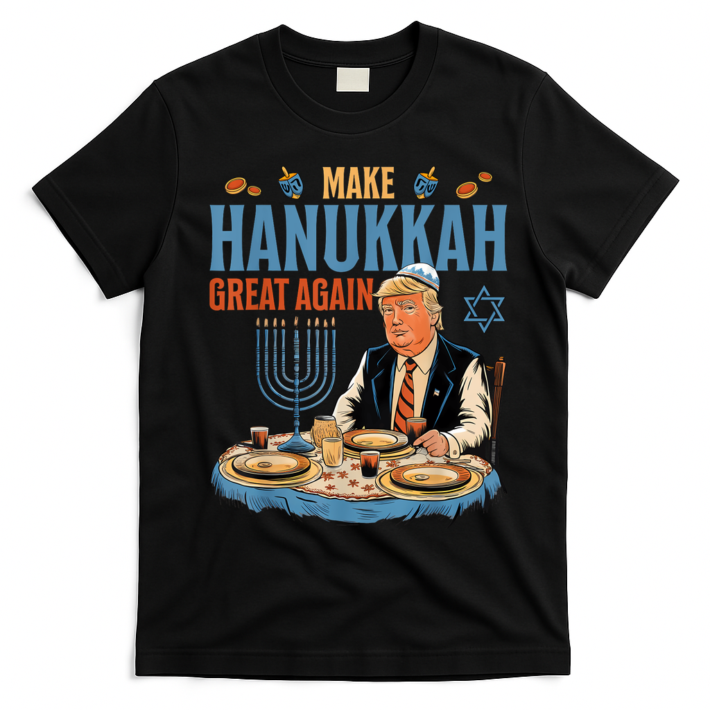 Jewish Celebrate Hanukkah Great Again President Trump T-Shirt - Black
