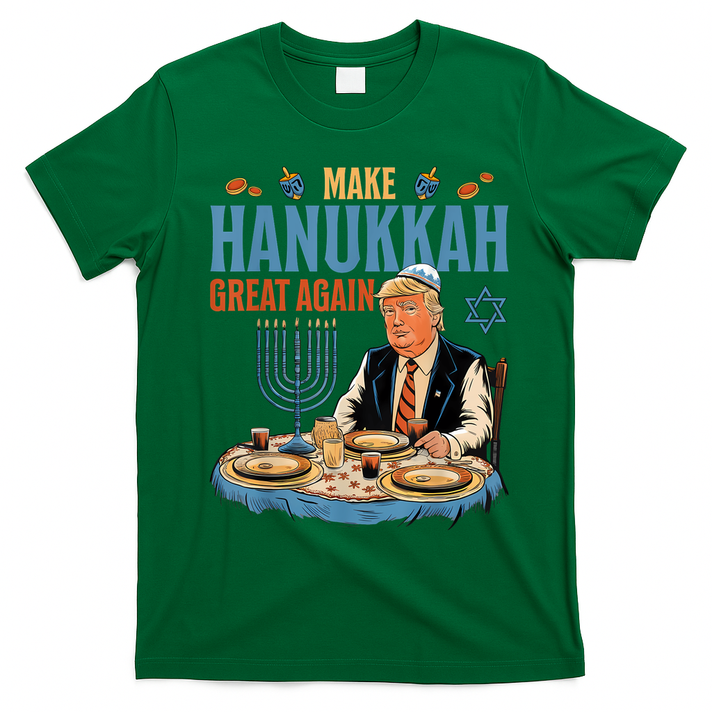 Jewish Celebrate Hanukkah Great Again President Trump T-Shirt - Irish Green