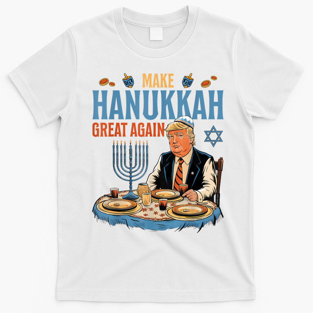 Jewish Celebrate Hanukkah Great Again President Trump T-Shirt - White