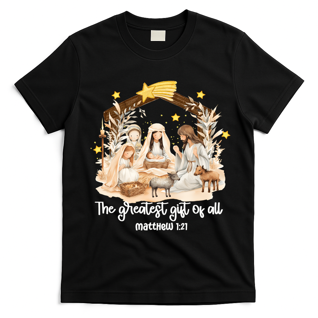 Jesus Christmas Nativity Scene T-Shirt - Black