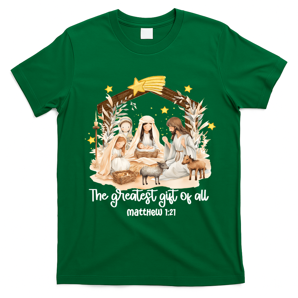Jesus Christmas Nativity Scene T-Shirt - Irish Green