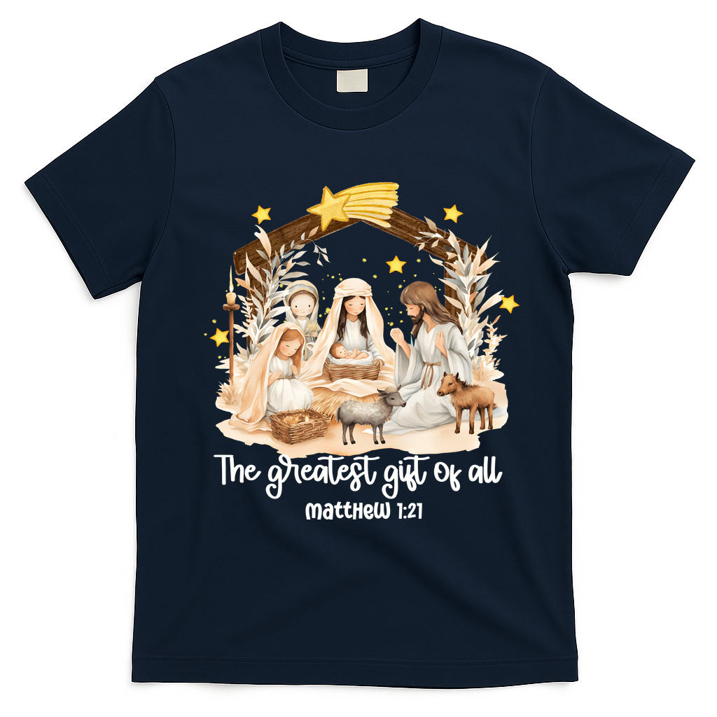 Jesus Christmas Nativity Scene T-Shirt - Navy Blue
