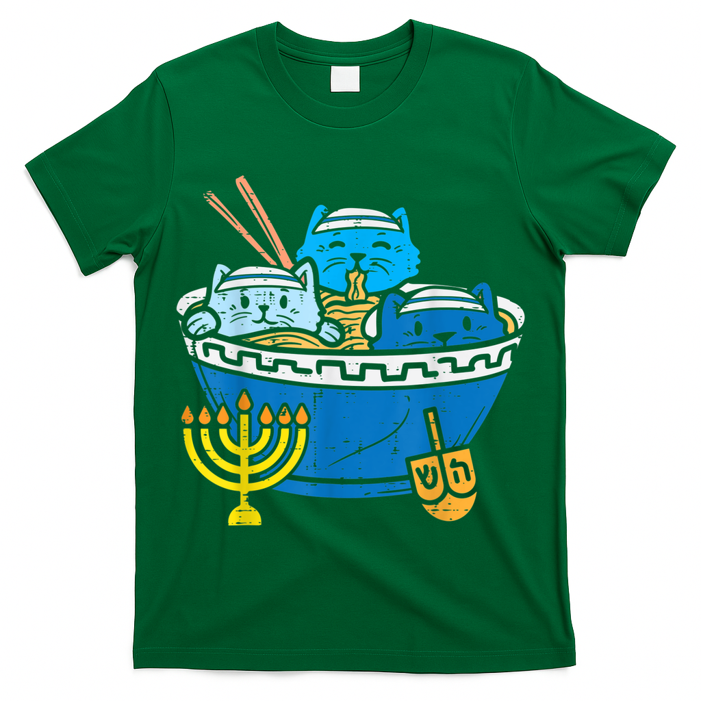 Jewish Cats Ra Kitten Anime Happy Hanukkah Pajamas Chanukah PJs T-Shirt