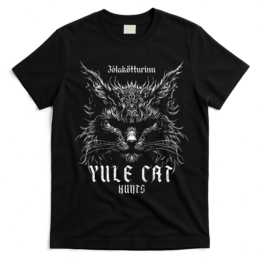 JóLaköTturinn Christmas Yule Cat Hunts T-Shirt - Black