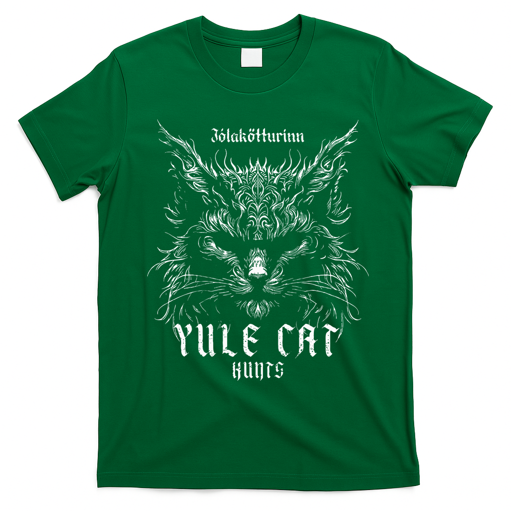 JóLaköTturinn Christmas Yule Cat Hunts T-Shirt - Irish Green
