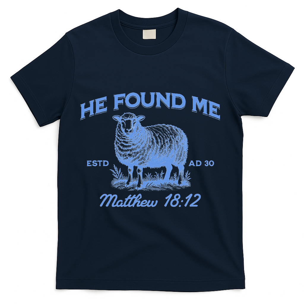 Jesus He Left 99 To Find Me Sheep Christian T-Shirt - Navy