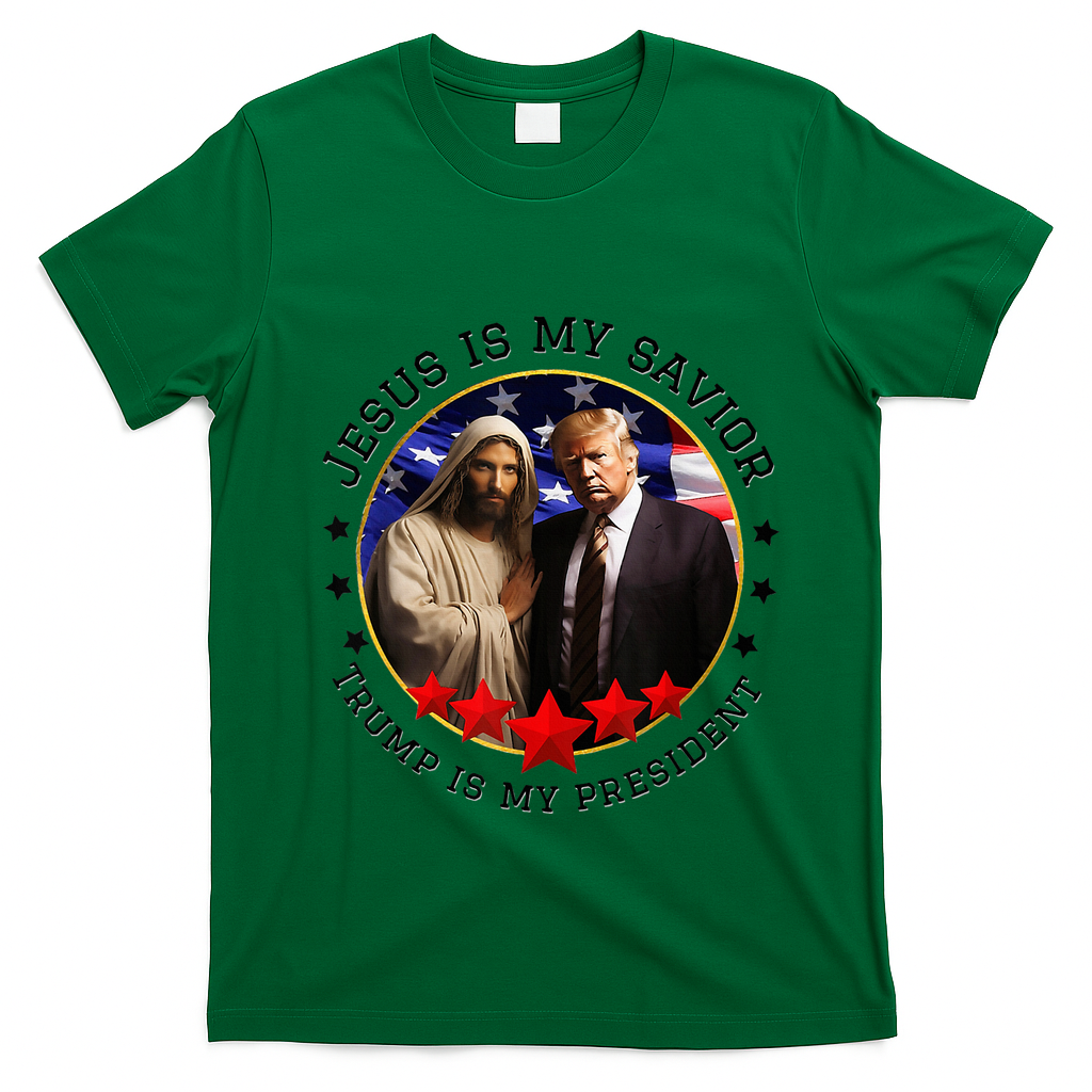 Jesus Is My Savior Trump Is My President American Flag T-Shirt - Irish Green