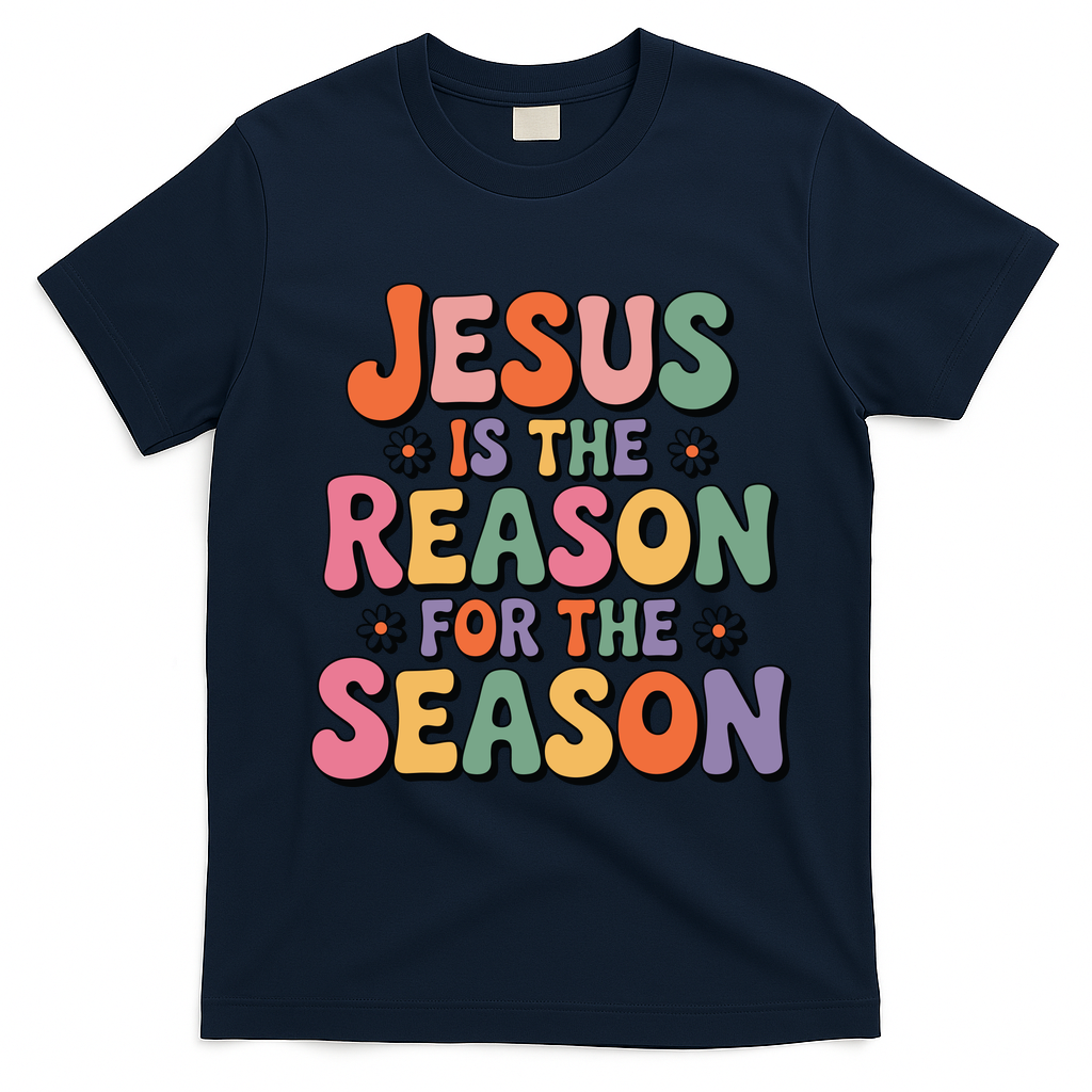 Jesus Is The Reason For The Season Retro T-Shirt - Navy Blue
