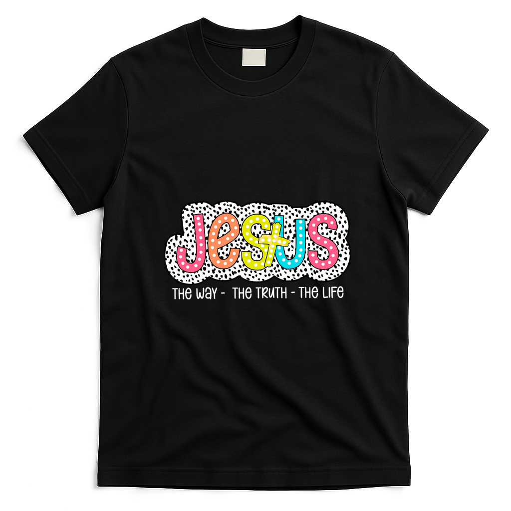Jesus Is The Way The Truth The Life Christian Dalmatian Dots Gift T-Shirt - Black