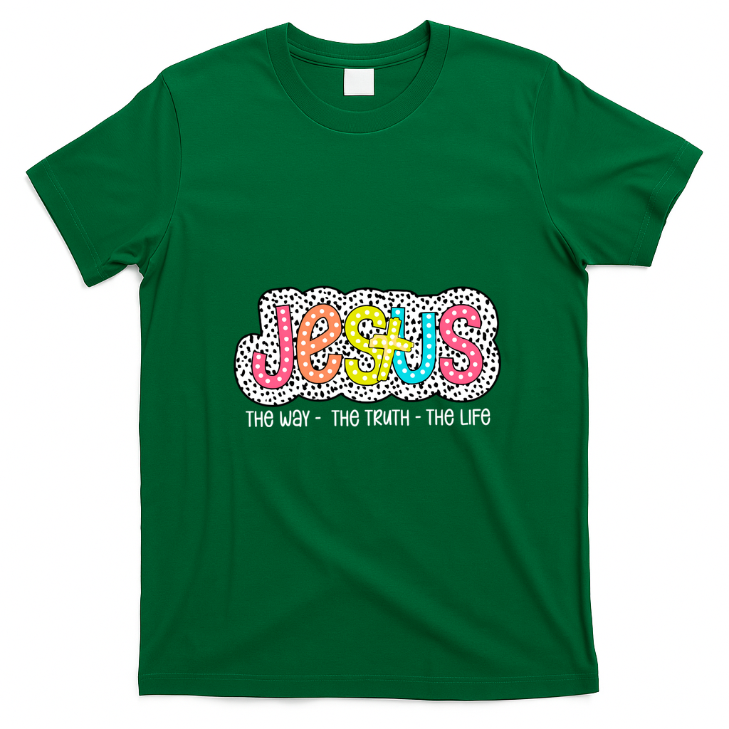 Jesus Is The Way The Truth The Life Christian Dalmatian Dots Gift T-Shirt - Irish Green