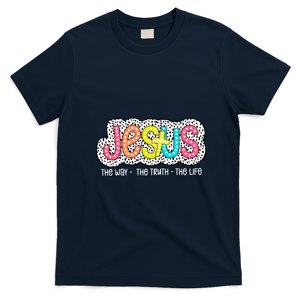 Jesus Is The Way The Truth The Life Christian Dalmatian Dots Gift T-Shirt - Navy Blue