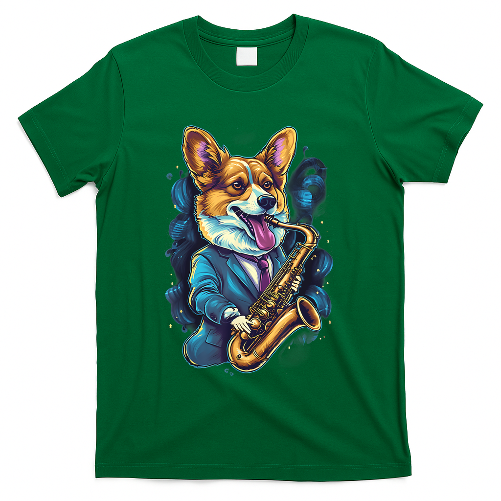 Jazz Musician Corgi Dog Saxophone T-Shirt