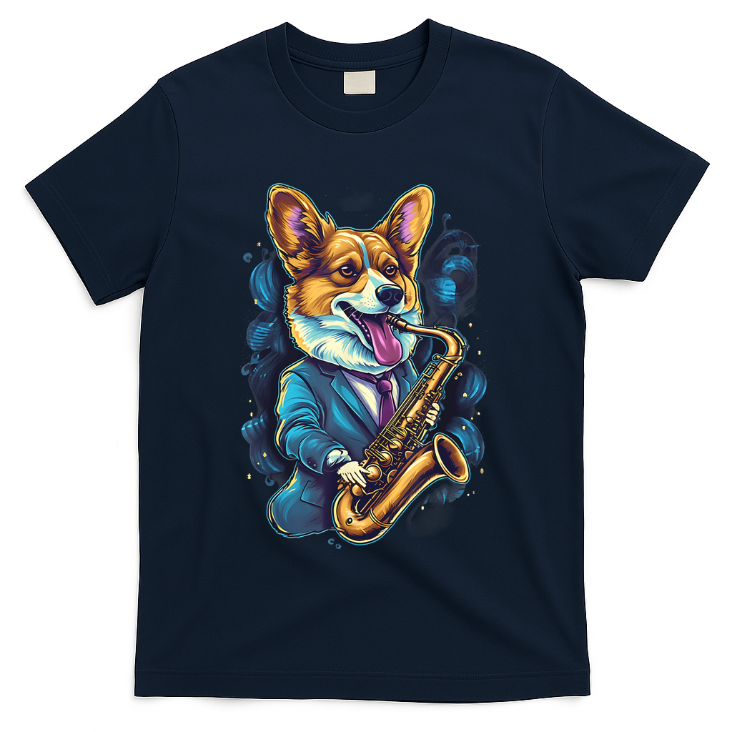 Jazz Musician Corgi Dog Saxophone T-Shirt