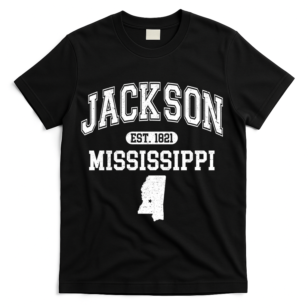 Jackson Mississippi Est 1821 Varsity T-Shirt - Black