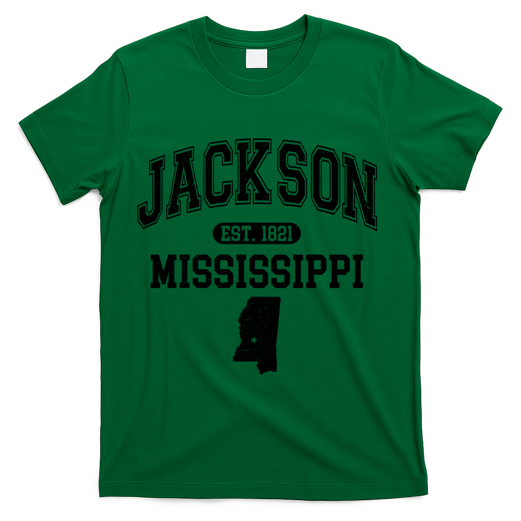 Jackson Mississippi Est 1821 Varsity T-Shirt - Green