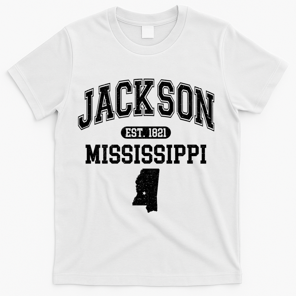 Jackson Mississippi Est 1821 Varsity T-Shirt - White