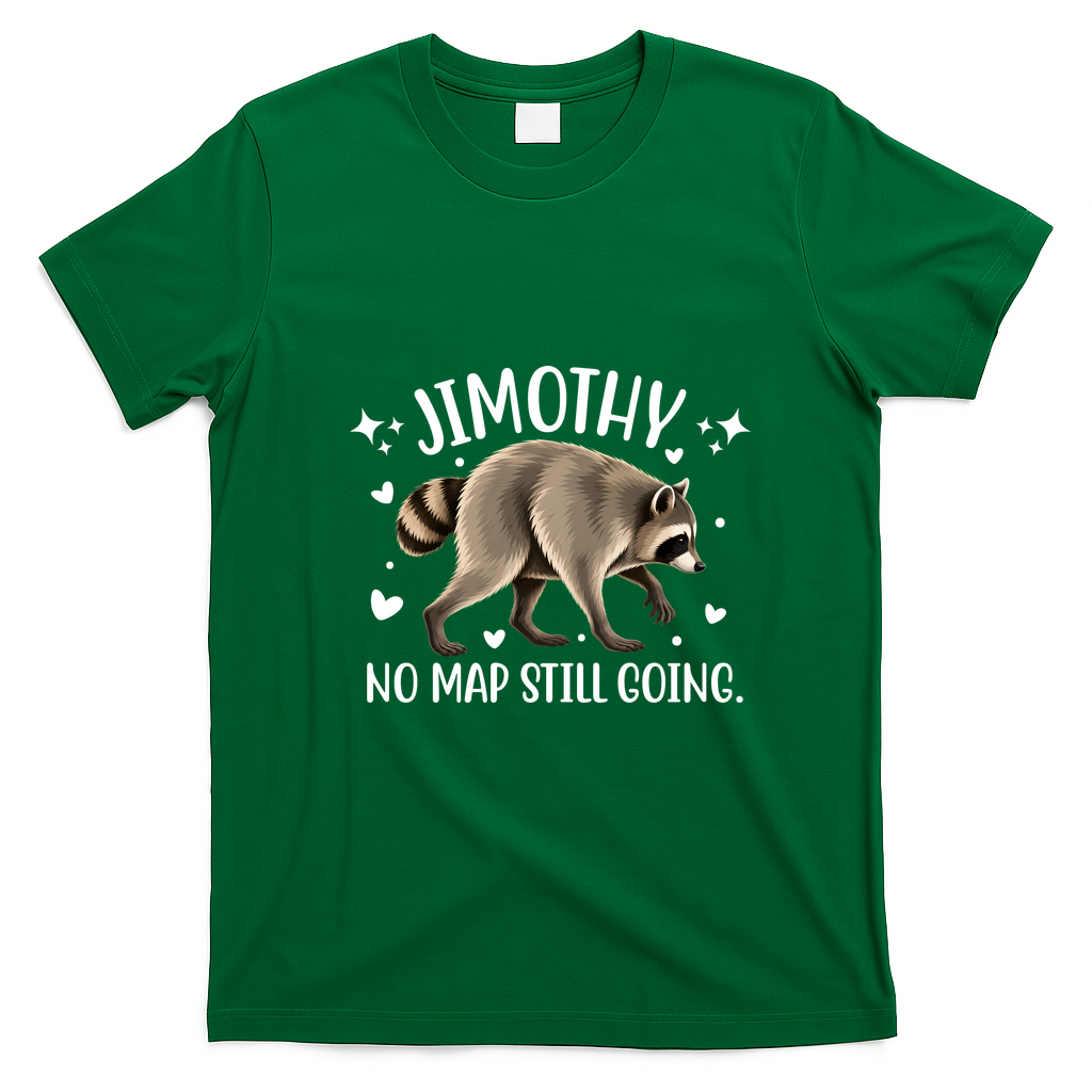 Jimothy Raccoon Adventure No Map Still Going T-Shirt - Irish Green