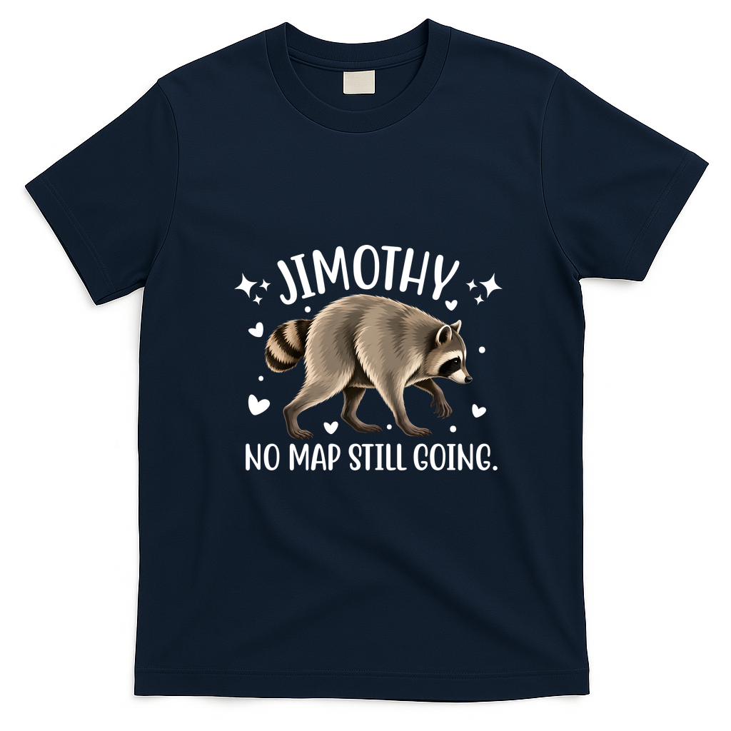 Jimothy Raccoon Adventure No Map Still Going T-Shirt - Navy Blue
