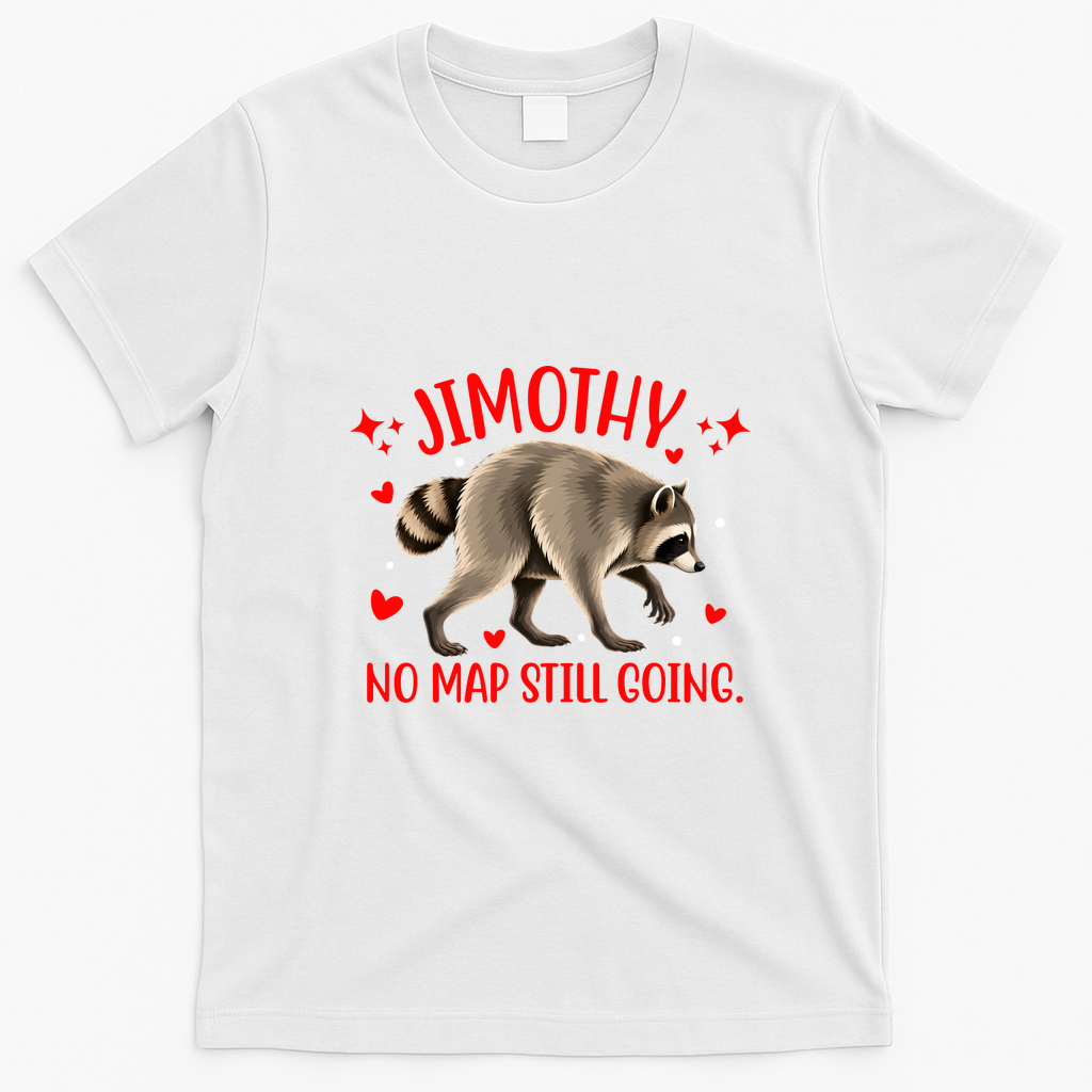 Jimothy Raccoon Adventure No Map Still Going T-Shirt - White