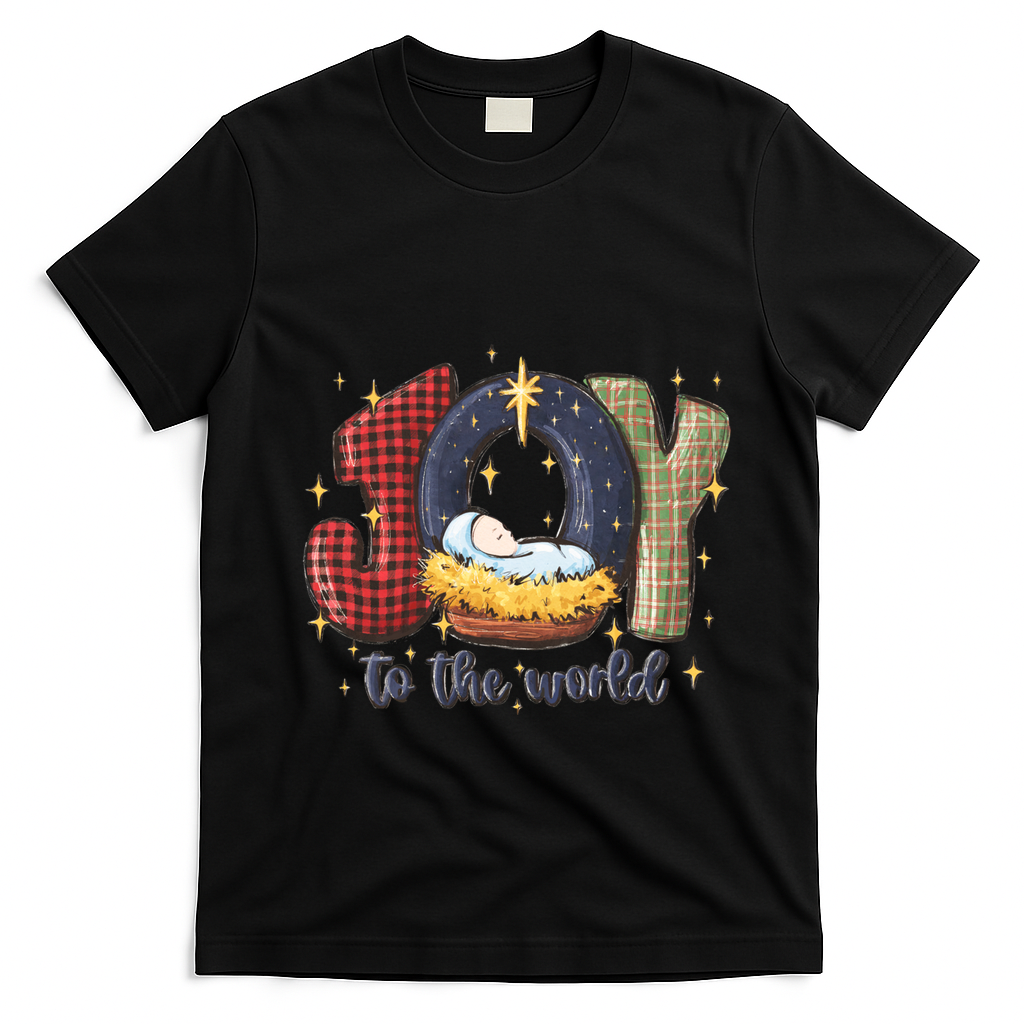 Joy To The World Nativity Christmas Jesus Ger Gift T-Shirt - Black