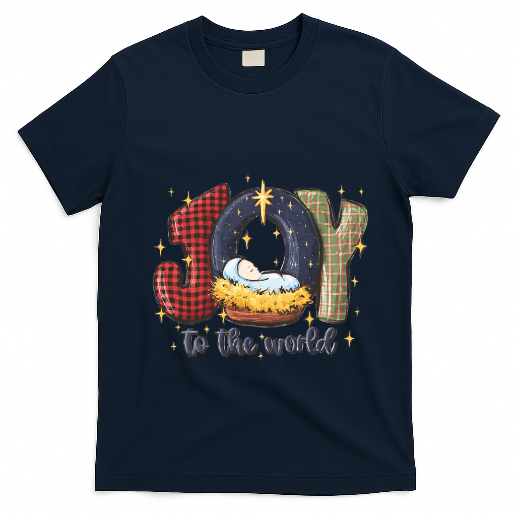 Joy To The World Nativity Christmas Jesus Ger Gift T-Shirt - Navy Blue