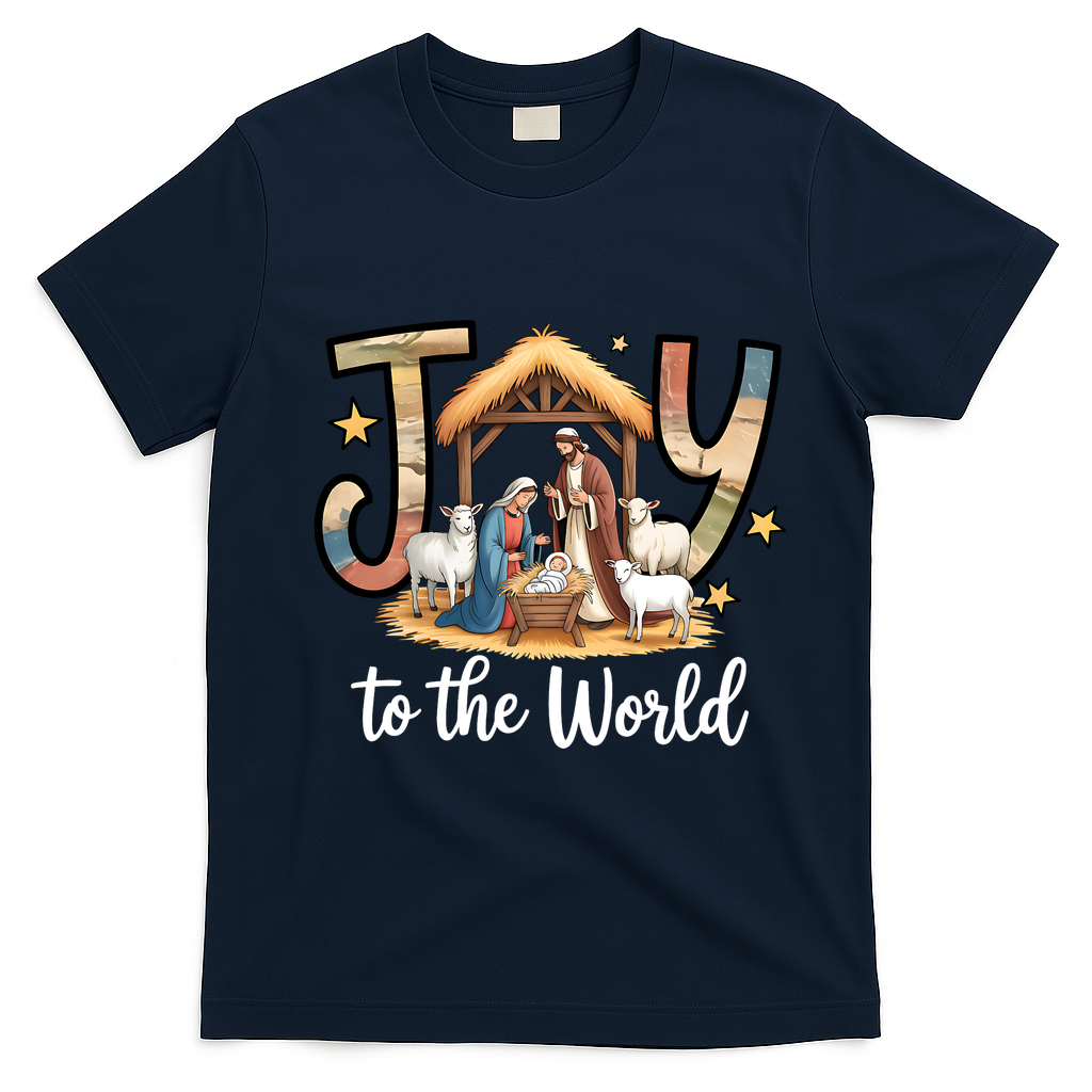Joy To The World Jesus Is Born Christmas T-Shirt - Navy Blue
