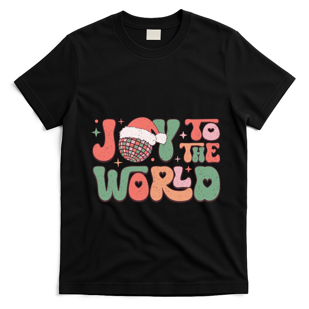 Joy To The World Festive Holiday Graphic T-Shirt - Black