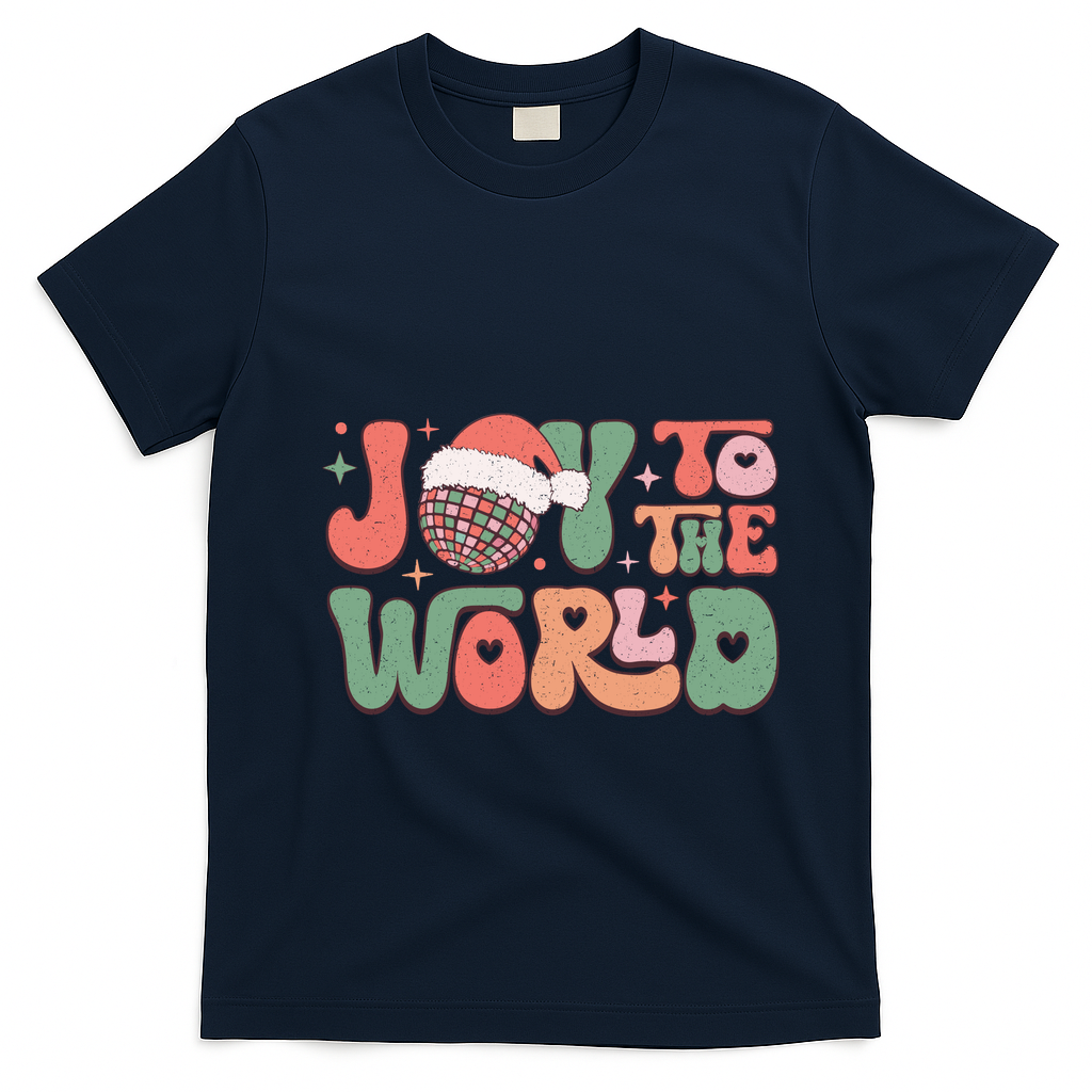 Joy To The World Festive Holiday Graphic T-Shirt - Navy Blue