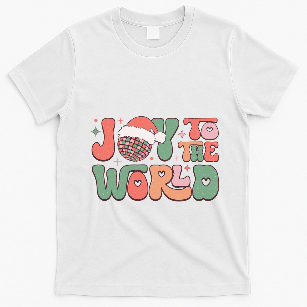 Joy To The World Festive Holiday Graphic T-Shirt - White