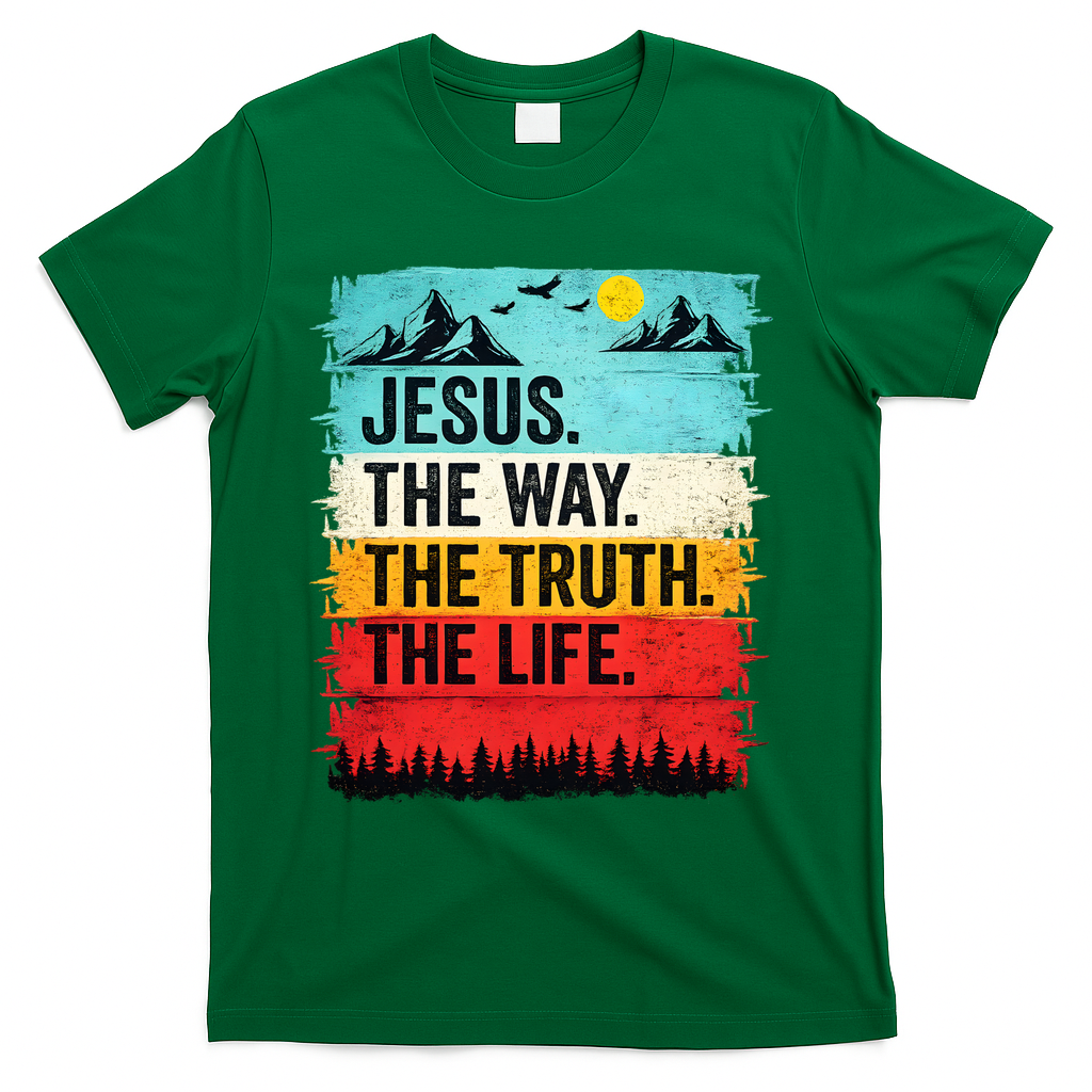 Jesus The Way Truth Life Christian Worship T-Shirt - Green