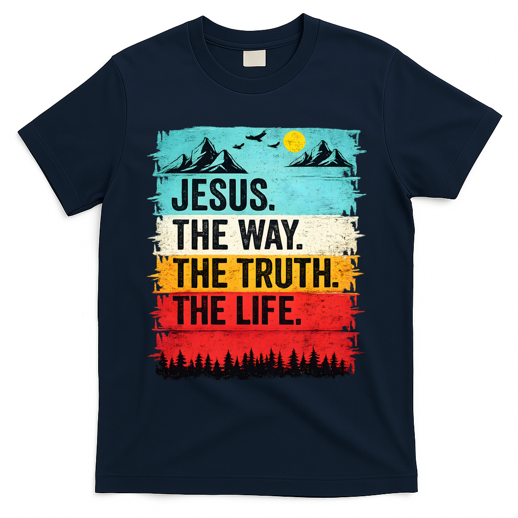 Jesus The Way Truth Life Christian Worship T-Shirt - Navy