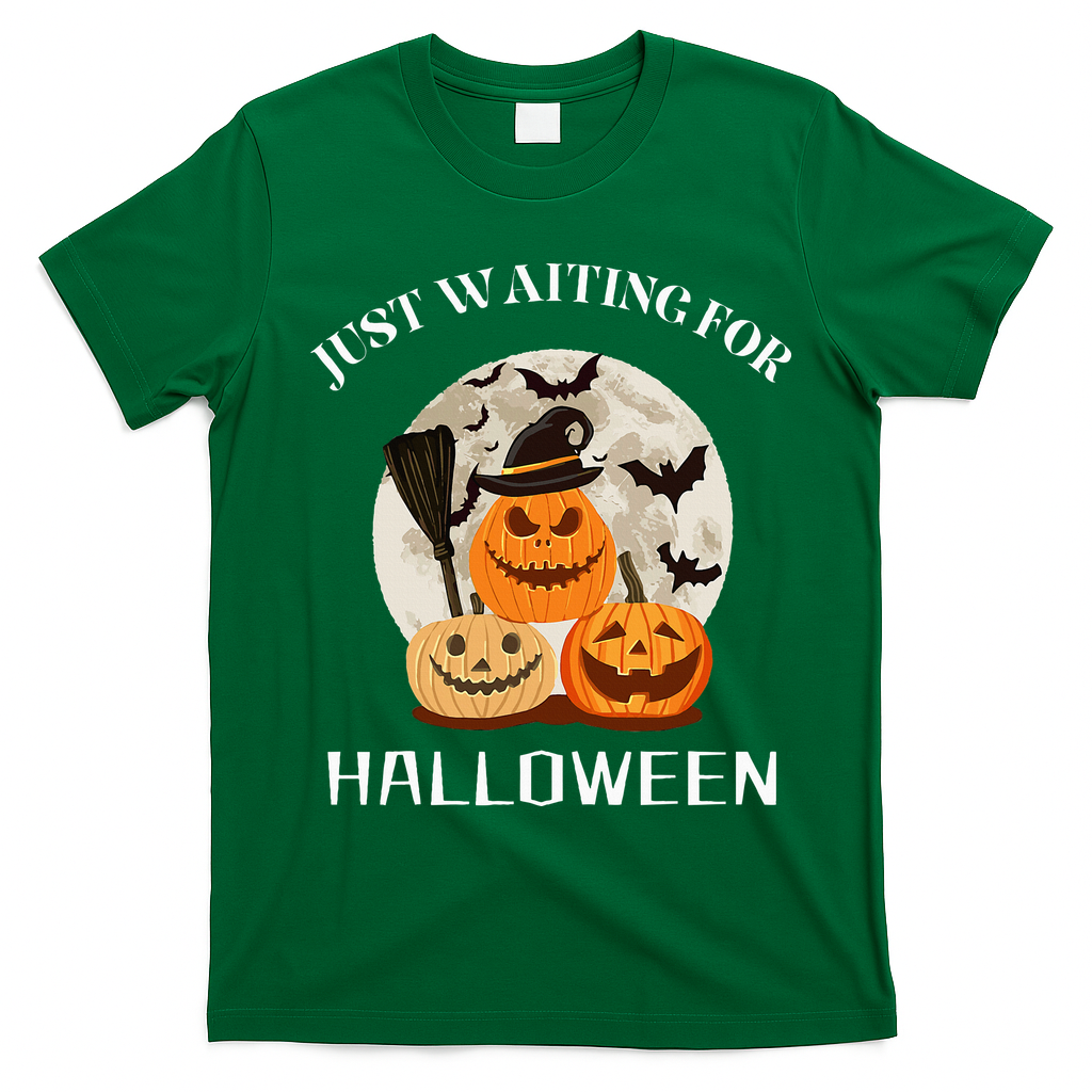 Just Waiting For Halloween Pumpkins T-Shirt - Irish Green