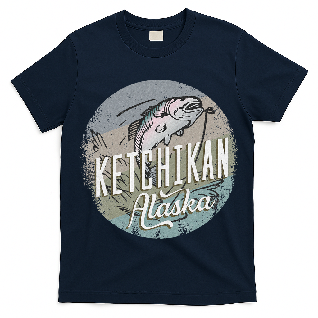 Ketchikan Alaska Souvenir Fishing Gift Vintage Style Salmon T-Shirt