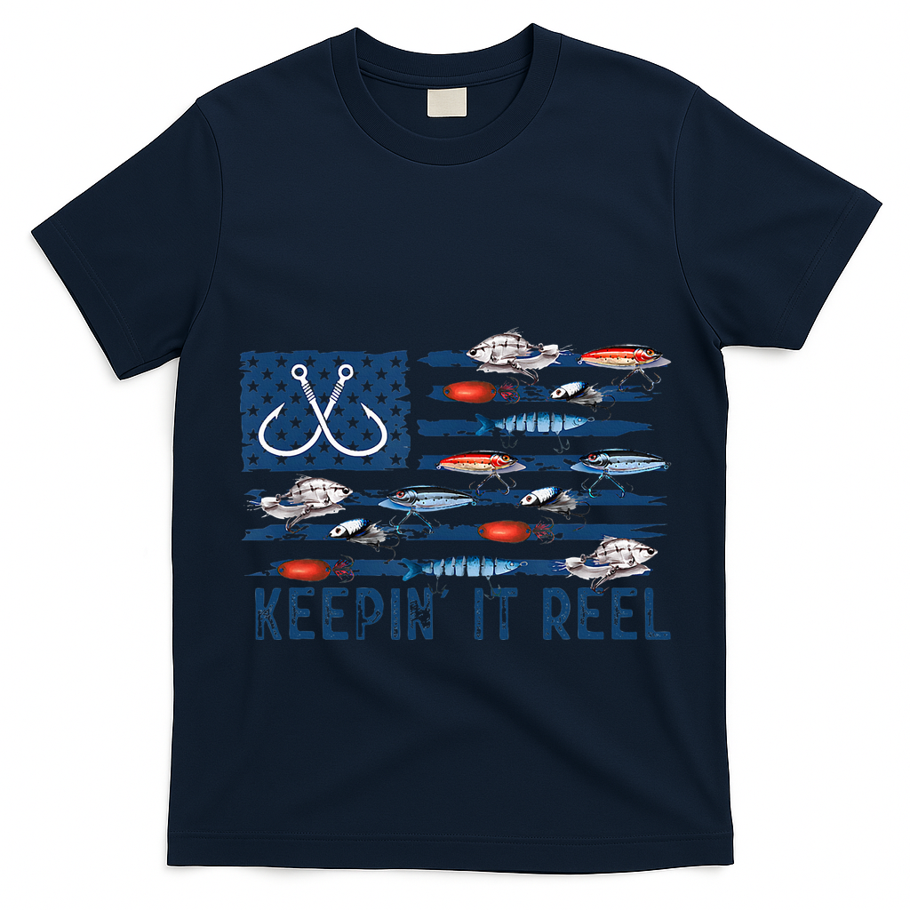 Keepin It Reel Fishing Lure Flag Fisherman Bass Fishing T-Shirt