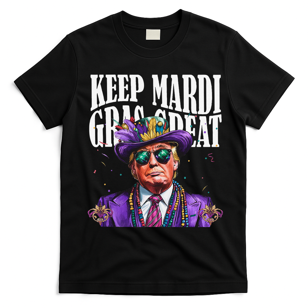 Keep Mardi Gras Great Trump Mardi Gras 2025 Flag Usa Funny T-Shirt - Black