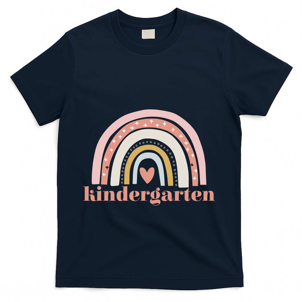 Kindergarten Teacher Student Cute Rainbow Back To School Funny Gift T-Shirt - Navy