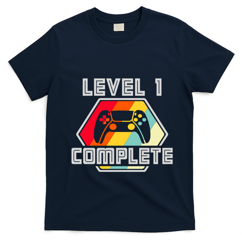 Level 1 Complete 1 Anniversary 1st Wedding Anniversary Gamer Gift T-Shirt - Navy Blue